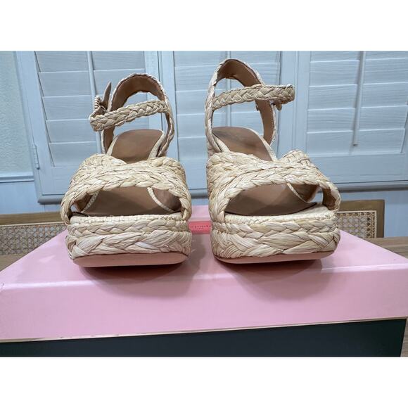 Kate Spade Disco Raffia Platform High Heel Sandal Natural Braided Raffia 9.5 NIB - Picture 7 of 15